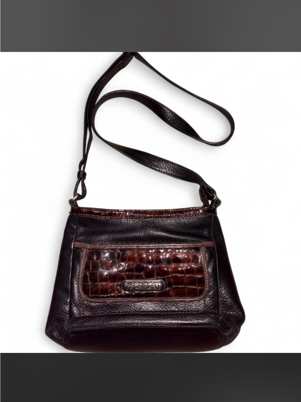 Y2K 2000s Brighton Black Leather and Tortoise Shell Design Shoulder Bag